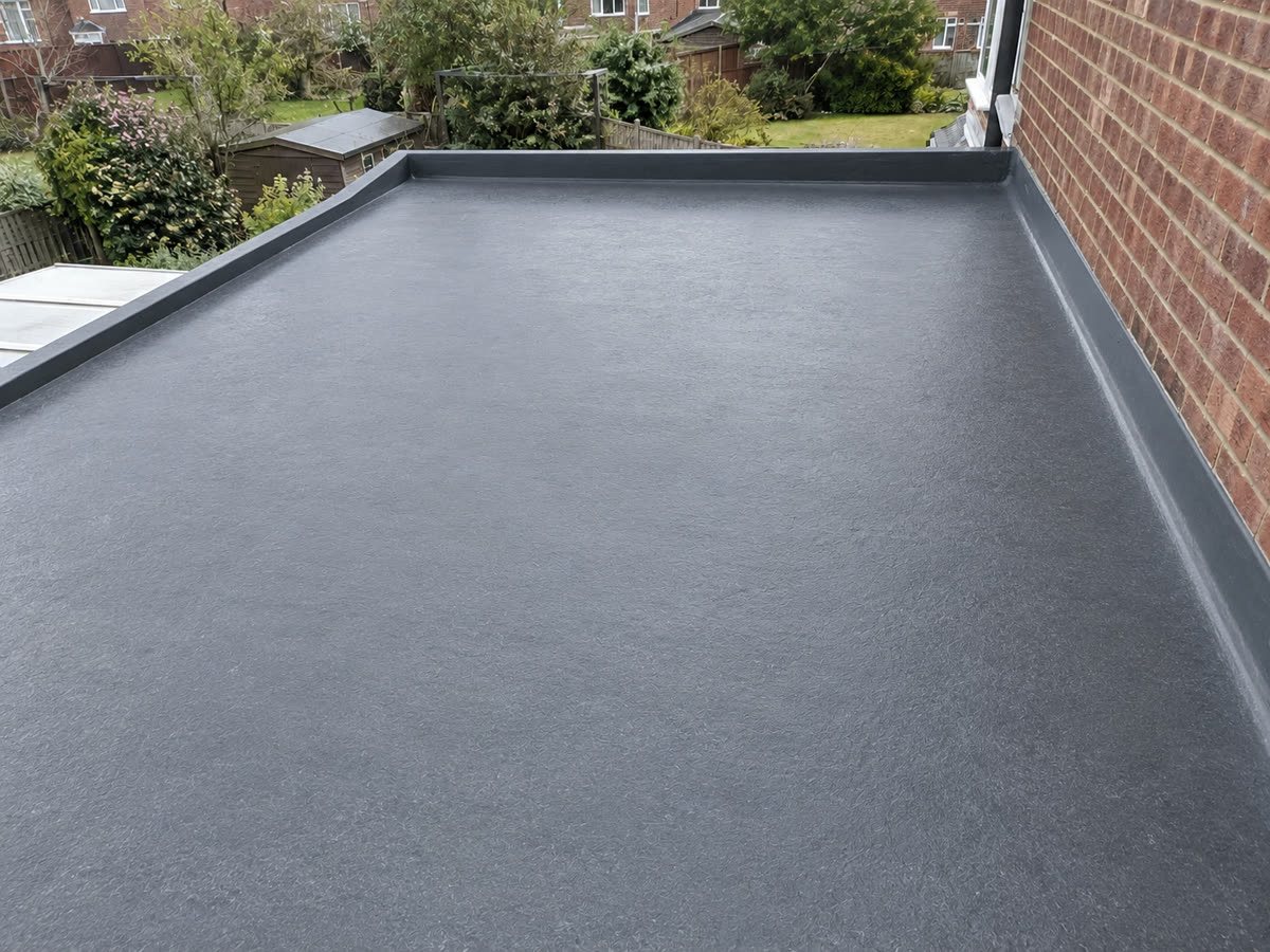 After: a new smooth fibreglass flat roof